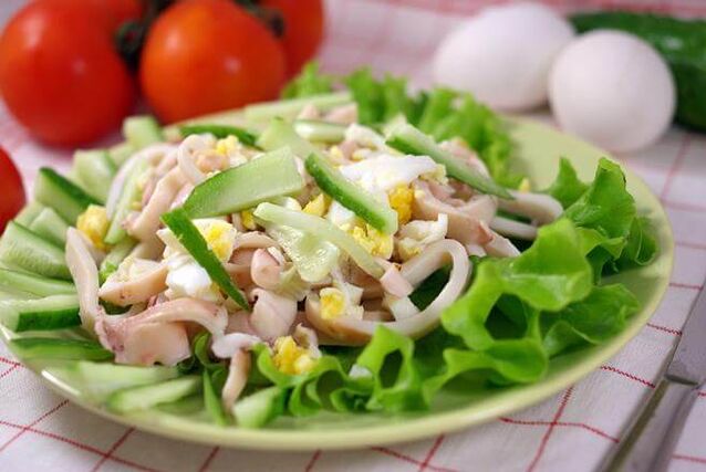 Calamari Salad with Egg and Cucumber on a Low Carb Diet